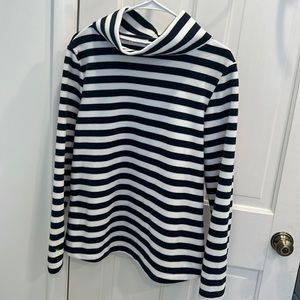 Dudley Stephens- Cobble Hill Turtleneck in Navy/White Stripe, Fleece, Large